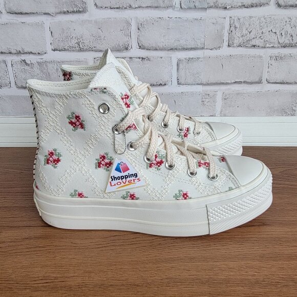 ⭐Converse Chuck Taylor Lift Rose Cross Stitch Sz 7.5 Women's Shoes White A13659C - Picture 11 of 12